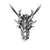An 80's Metal silver-colored pendant depicting the skull of a dragon with intricate detailing, accompanied by a neckchain.