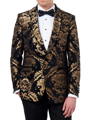 80's Glam Black & Gold Brocade Jacket