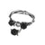 A silver pewter bracelet featuring three black roses on a ring of twisted thorns.