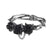 A silver pewter bracelet featuring three black roses on a ring of twisted thorns.