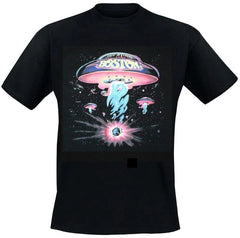 An 80's metal black t shirt with a Boston More Than A Feeling design on the front