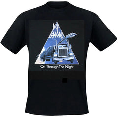 An 80's metal black t shirt with a Def Leppard On Through The Night design on the front