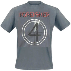 An 80's metal black t shirt with a Foreigner 4 design on the front
