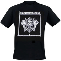 An 80's metal black t shirt with a Heaven & Hell design on the front