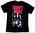 An 80's metal black t shirt with a rock bands design on the front