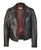A black leather jacket with padded diamond stitching across the shoulders and lower back, featuring zipped cuffs and a high collar.