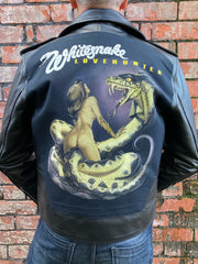 A metalworks leather jacket featuring Whitesnake 'Lovehunter' on the back, with epaulets, multiple pockets, adjustable belt and high quality zips. 
