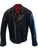 An 80's Metal 'Blade' black leather jacket with a mandarin collar, shoulder and elbow padding, silver metal zippers and a red quilted lining.