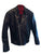 An 80's Metal 'Blade' black leather jacket with a mandarin collar, shoulder and elbow padding, silver metal zippers and a red quilted lining.