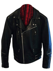 An 80's Metal Bullet black leather jacket in a classic design with a red quilted lining, large collar, silver metal zips and buckles.
