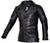 A black leather coat with a wide traditional collar, zipped pockets and cuffs, an adjustable waist belt, high quality YKK zips and a black satin effect lining.