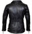 A black leather coat with a wide traditional collar, zipped pockets and cuffs, an adjustable waist belt, high quality YKK zips and a black satin effect lining.