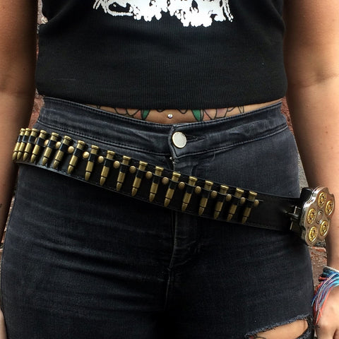80's Metal Replica Brass Bullet & Revolver Buckle Belt